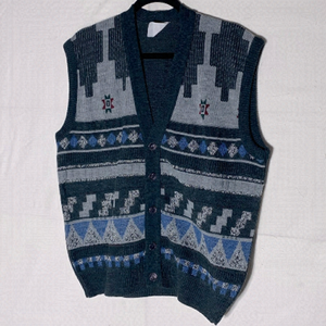 Vintage Avon Blue Grey Jacquard Knit Grandpa Sweater Vest M Dadcore Academia